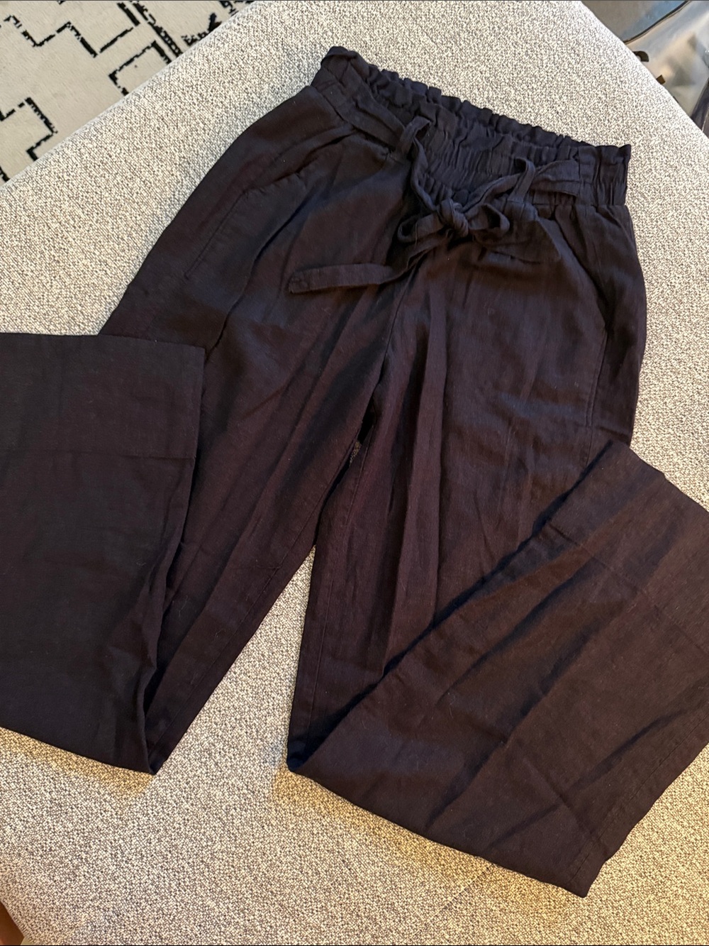 SO Black Paperbag Waist Wide-Leg Pants with Tie